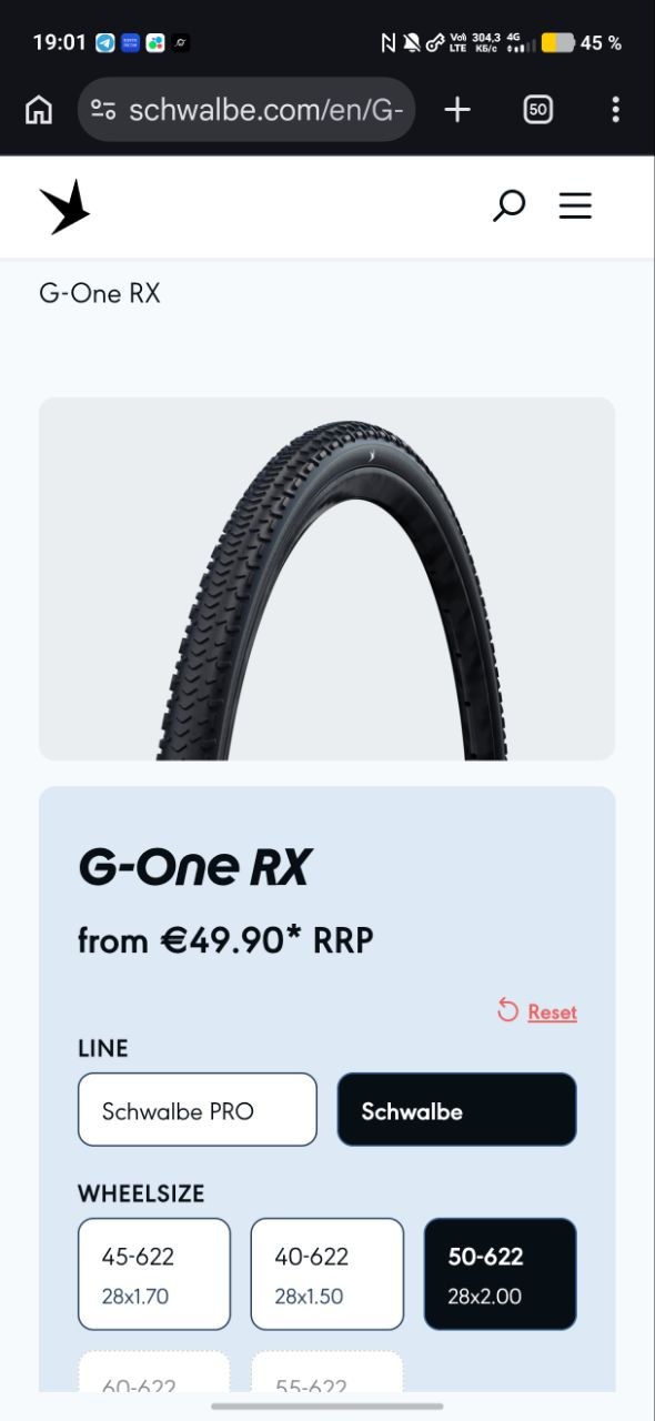 schwalbe g one rx tlr 45/50 mm